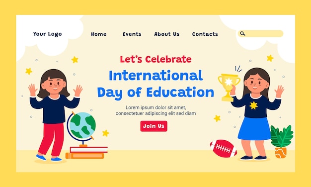 Flat landing page template for international day of education