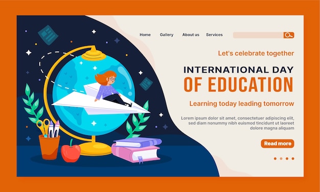 Free vector flat landing page template for international day of education