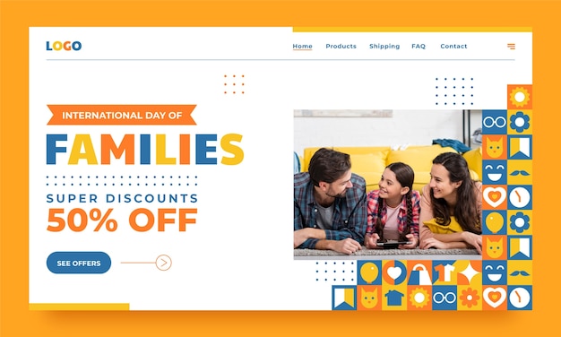 Шаблон плоской целевой страницы для празднования международного дня семьи