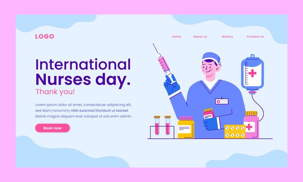 Flat landing page template for international nurses day celebration