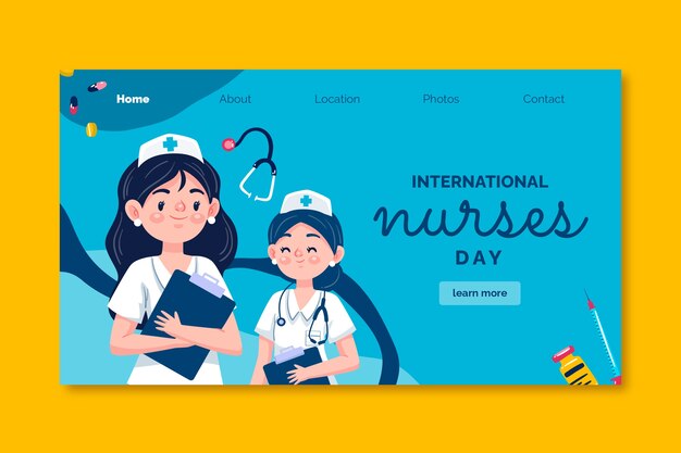 国際看護師の日のお祝いのフラットランディングページテンプレート