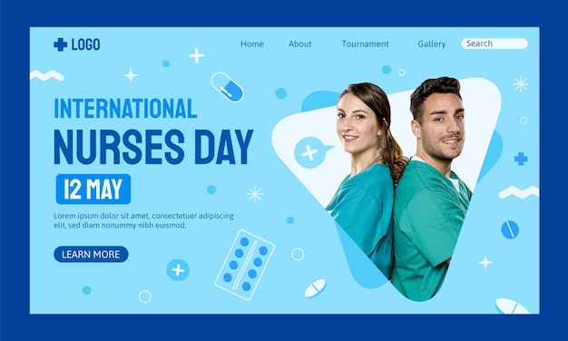 Flat landing page template for international nurses day celebration