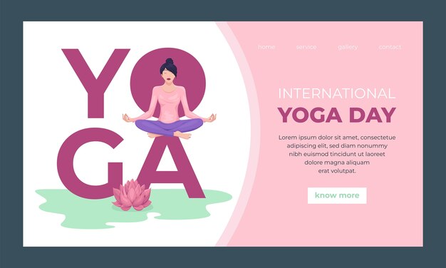 Flat landing page template for international yoga day celebration