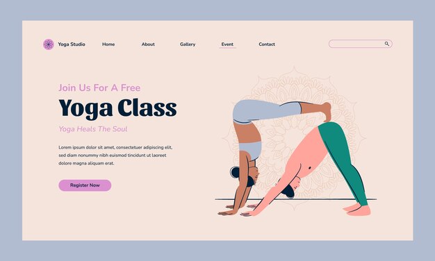 Flat landing page template for international yoga day celebration