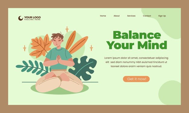 Flat landing page template for international yoga day celebration