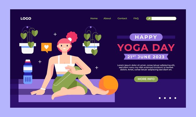 Flat landing page template for international yoga day celebration