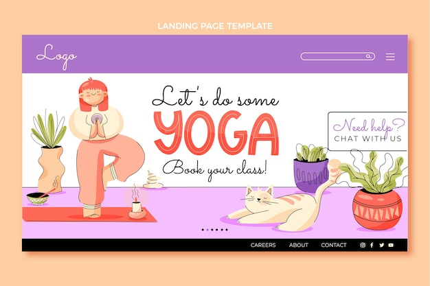 Flat landing page template for international yoga day celebration