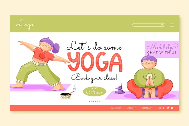 Flat landing page template for international yoga day celebration