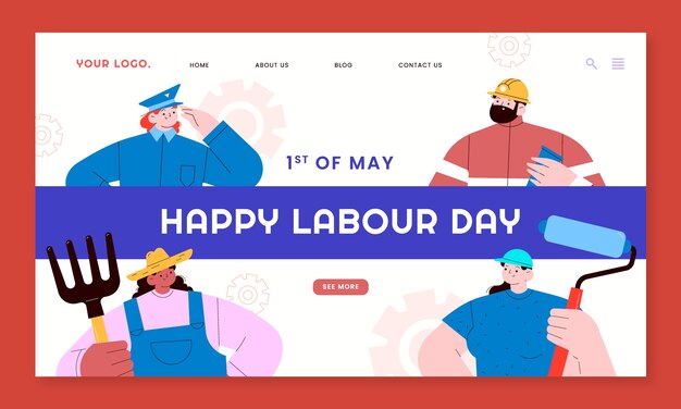 労働者の日の祝賀のためのフラットランディングページのテンプレート