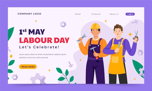 Flat landing page template for labour day