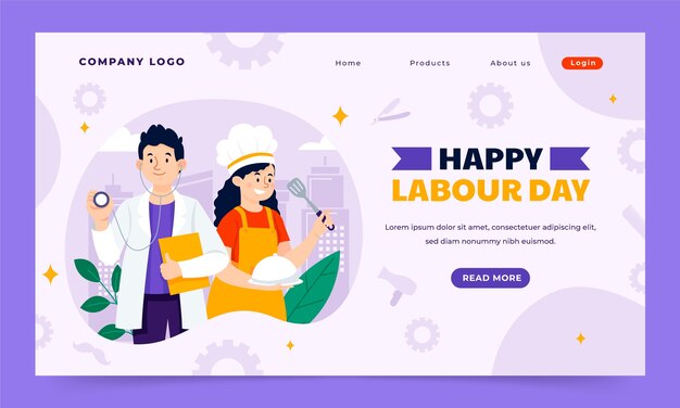 Flat landing page template for labour day