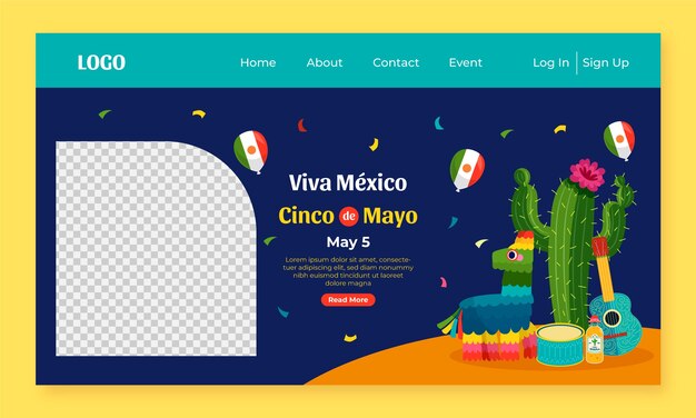 メキシコのシンソ・デ・マヨ・セレブレーション (Cinco de Mayo Celebration) のランディングページのテンプレート