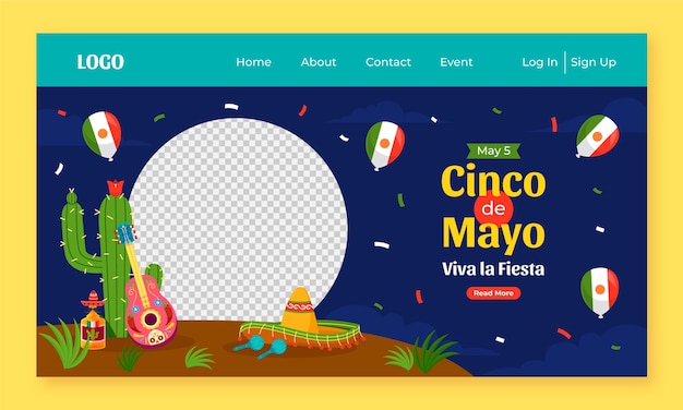 メキシコのシンソ・デ・マヨ・セレブレーション (Cinco de Mayo Celebration) のランディングページのテンプレート