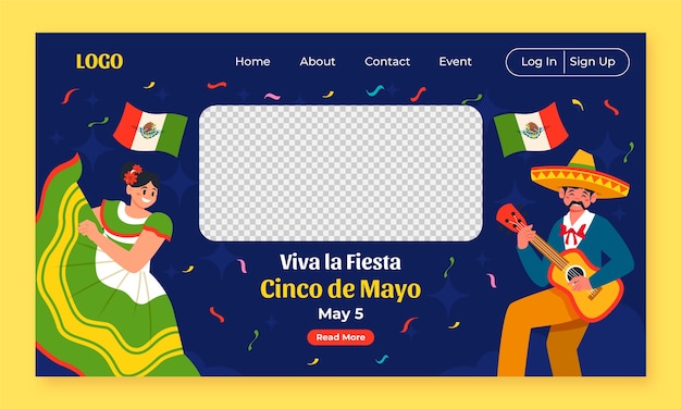 멕시코의 Cinco de Mayo 축제에 대한 평평한 랜딩 페이지 템플릿