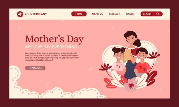 Flat landing page template for mother's day celebration