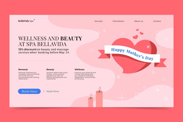Flat landing page template for mother's day celebration