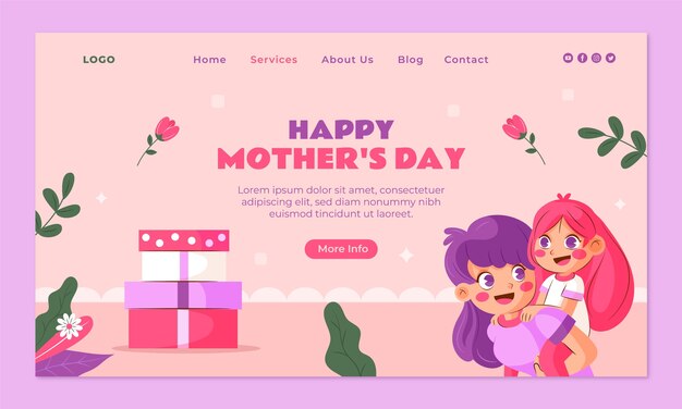 Шаблон плоской целевой страницы для празднования дня матери
