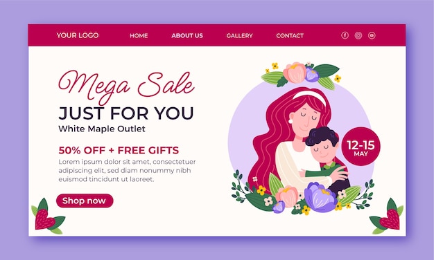 Flat landing page template for mothers day celebration