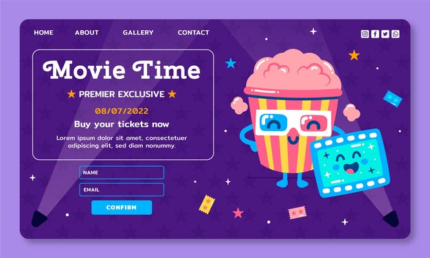 flat landing page template for movie premiere event