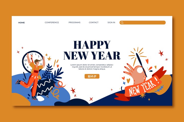 Free Vector flat landing page template for new year 2024 celebration