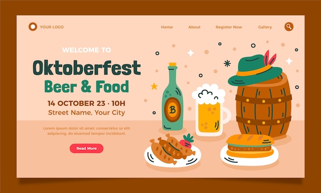 Плоский шаблон целевой страницы для празднования пивного фестиваля Oktoberfest