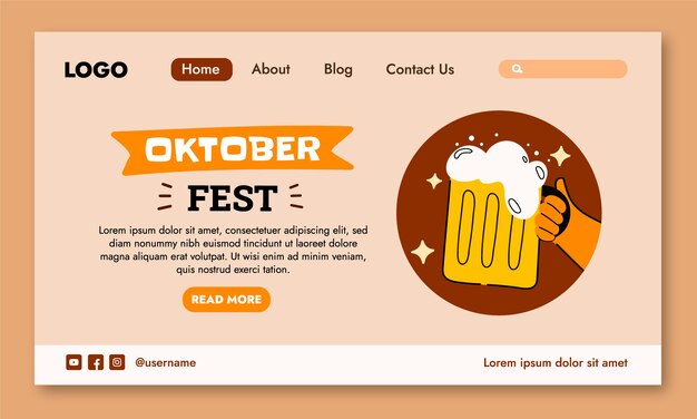 Vettore gratuito modello di pagina di destinazione piatta per la celebrazione dell'oktoberfest