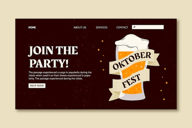 Vettore gratuito modello di pagina di destinazione piatta per il festival dell'oktoberfest