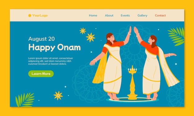 Free vector flat landing page template for onam festival celebration