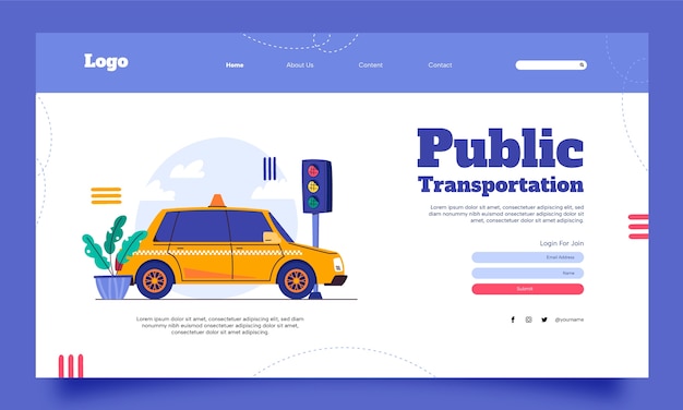 Flat landing page template for public transportation and transit