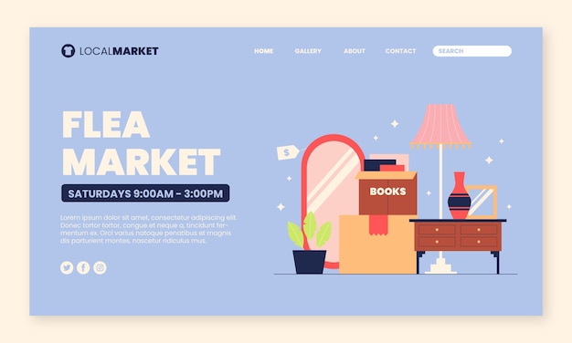 Free vector flat landing page template for second-hand flea market event