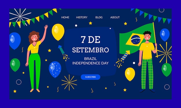 Free vector flat landing page template for sete de setembro celebration