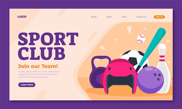 Free vector flat landing page template for sports club