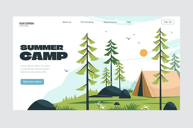 Flat landing page template for summer camp