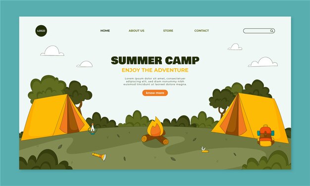 Flat landing page template for summer camp
