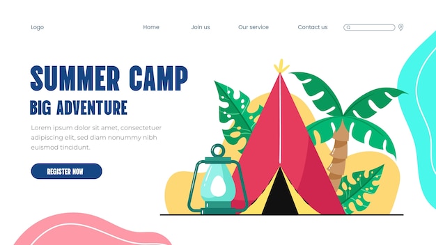 Flat landing page template for summer camp