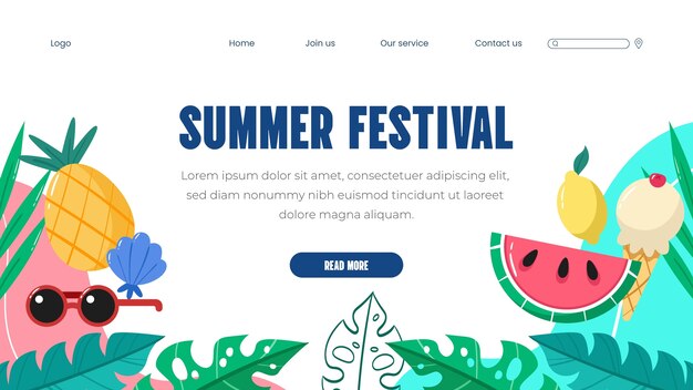 Free vector flat landing page template for summer festival