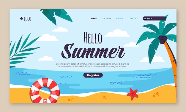 Flat landing page template for summer season celebration