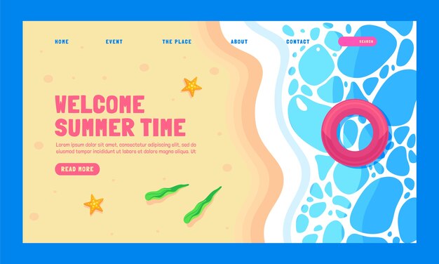 Flat landing page template for summer season