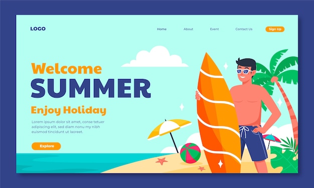 Free vector flat landing page template for summertime