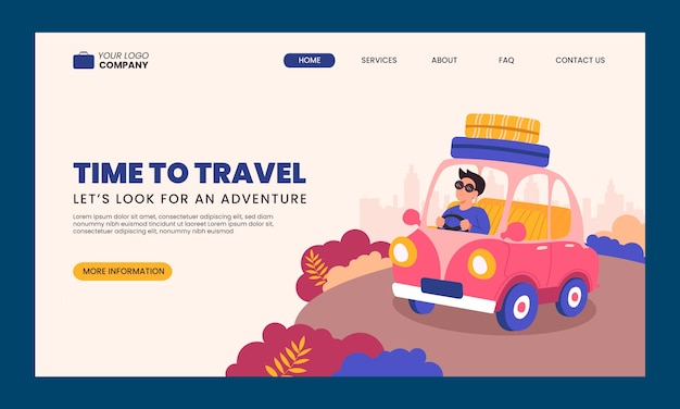 Free vector flat landing page template for travel adventure