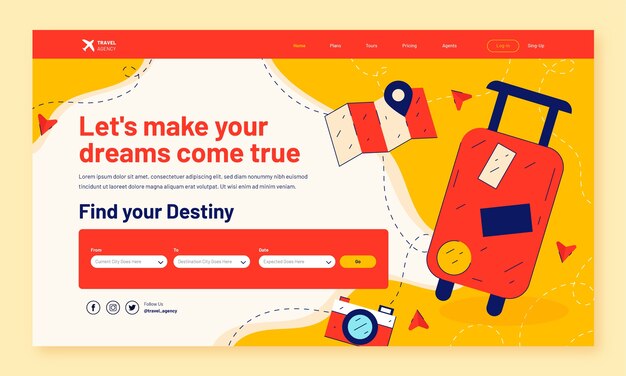 Flat landing page template for travel agency