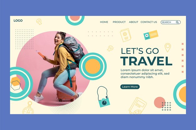 Free vector flat landing page template for travel agency