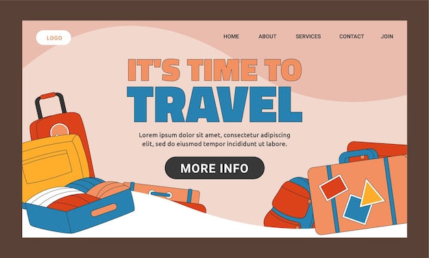 Flat landing page template for travel agency