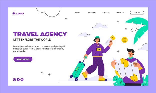 Flat landing page template for travel agency