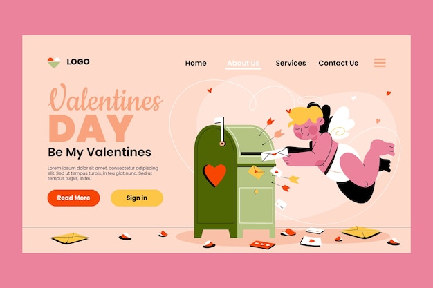 Free vector flat landing page template for valentine's day celebration