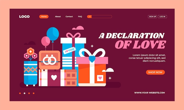 Flat landing page template for valentines day celebration