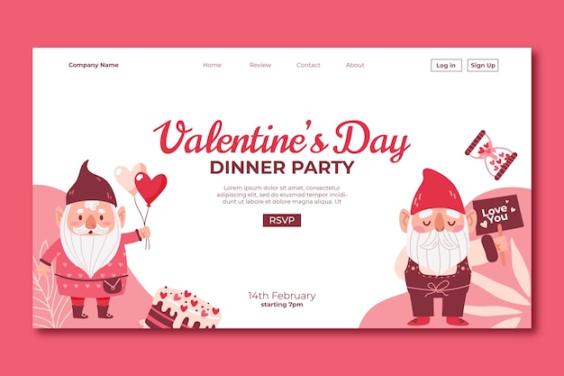 Free vector flat landing page template for valentines day celebration