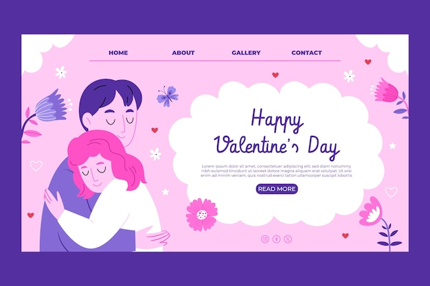 Flat landing page template for valentines day celebration