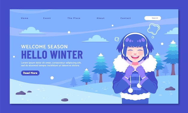 Free Vector flat landing page template for winter season