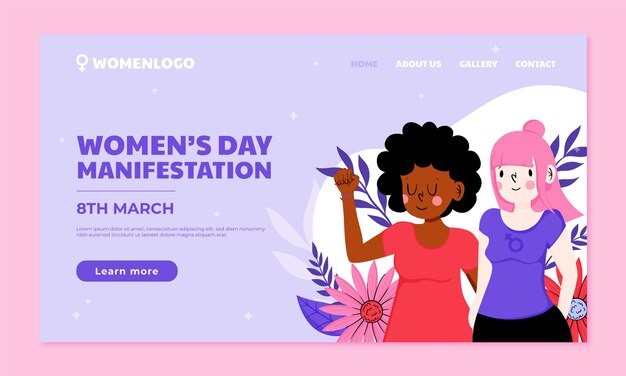 여성의 날 축하를 위한 플랫 랜딩 페이지 템플릿